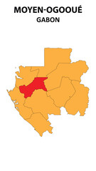Obraz premium Moyen-Ogooué Map is highlighted on the Gabon with detailed state and region outlines.