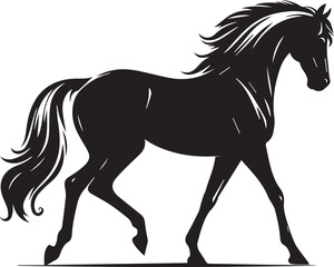 Black horse silhouette vector illustration showing a running stallion with flowing mane and tail