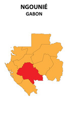 Fototapeta premium Nyanga Map is highlighted on the Gabon with detailed state and region outlines.