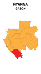 Nyanga Map is highlighted on the Gabon with detailed state and region outlines.