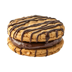 A Chocolate Covered Cookie Sandwich with Peanut Butter Filling Isolated on Transparent Background