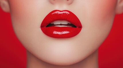 Fashion editorial concept. Dramatic close up of glossy red lips
