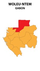 Fototapeta premium Woleu-Ntem Map is highlighted on the Gabon with detailed state and region outlines.