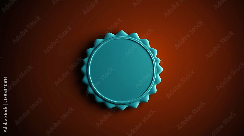 Poster turquoise round badge. blank space. background is dark brown. simple round shape. illustration with 