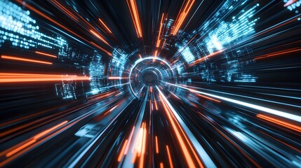 Immersive Neon Light Tunnel Featuring Vibrant Color Motion Effects, Futuristic Sci-Fi High-Tech Design with Dynamic Patterns and Virtual Reality Aesthetic