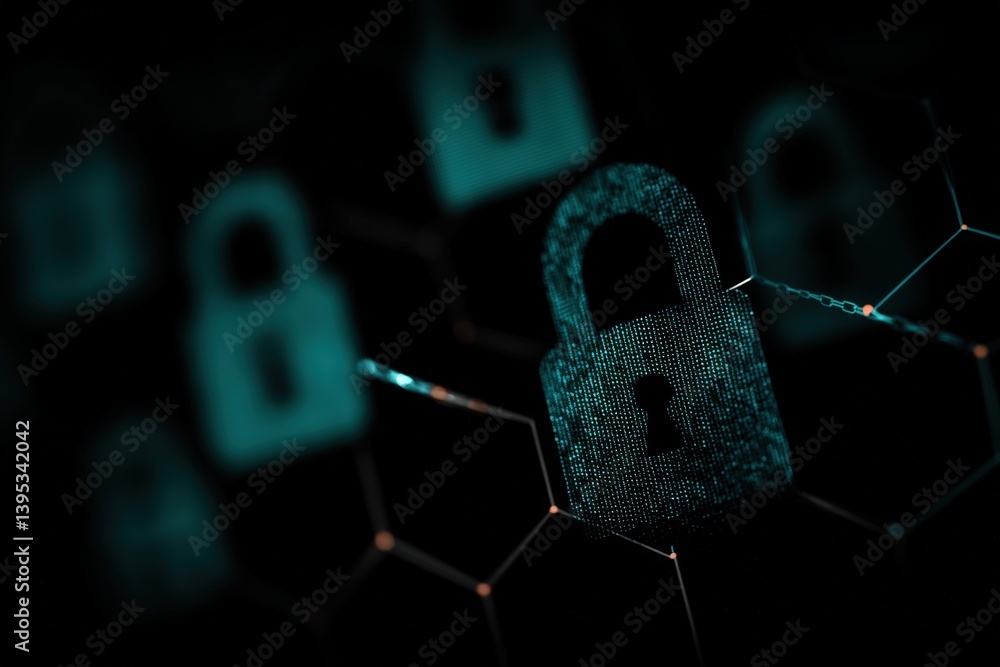 Poster digital padlock symbolizing cybersecurity and data protection.