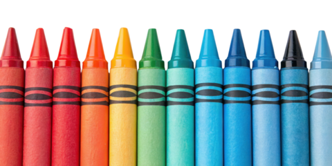 Colorful crayons arranged in neat row showcasing vibrant hues of red orange yellow green blue and more perfect for creative projects