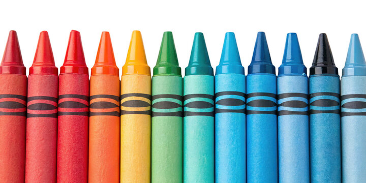 Colorful crayons arranged in neat row showcasing vibrant hues of red orange yellow green blue and more perfect for creative projects