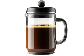 Rich dark coffee brewing in a stylish glass French press dark background enticing aroma perfect morning brew