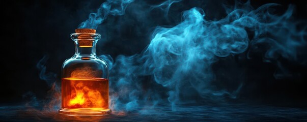 smoke curling from a magic potion bottle flat design top view fantasy theme 3D render Complementary Color Scheme