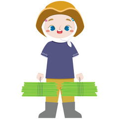 cute european hijab girl brings grasses