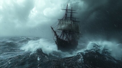 Obraz premium Stormy sea, antique ship
