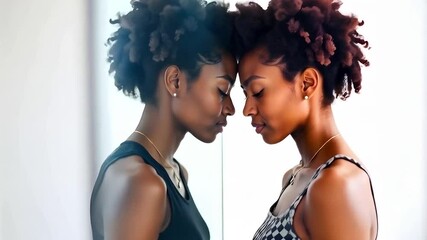 A young African American black woman looks to her inner self for reassurance