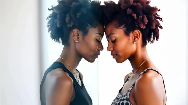 A young African American black woman looks to her inner self for reassurance