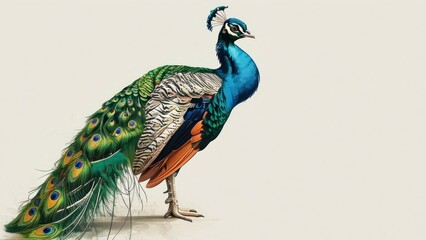Fototapeta premium Illustration of a proud, colorful, and very vibrant peacock.
