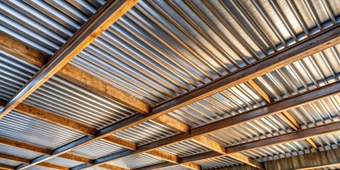 Modern Architectural Ceiling Design Featuring Wooden Beams and Metal Roofing