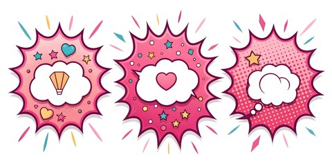 Quirky hot pink callout icons with fun designs for creative projects and social media engagement callout, icons, hot, pink, graphic, design, social, media, creative, projects,