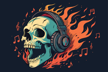 Design a heavy graphic vector illustration of a screaming skull wearing a crown, detailed and dark, suitable for a heavy metal album cover.