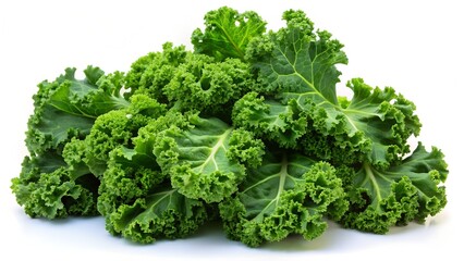 Fototapeta premium Fresh Kale Leaves with Rich Green Color and Crisp Texture Isolated on White Background