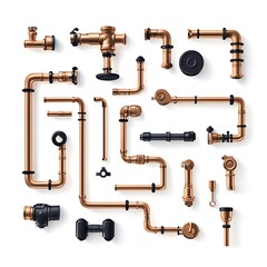 Obraz premium plumbing pipe construction set, solid white background