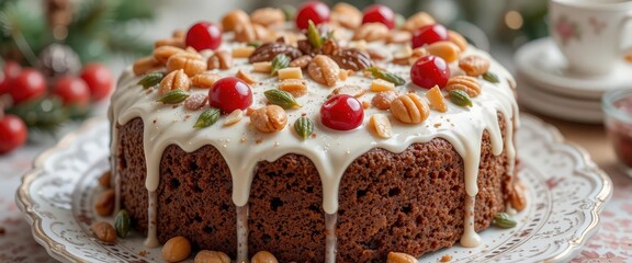  Nostalgic Holiday Treat Traditional Christmas Cake with Decorative Icing