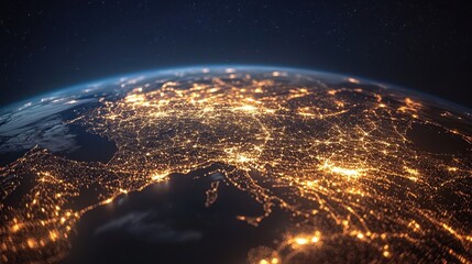 Obraz premium Global connection network represented by glowing lines.