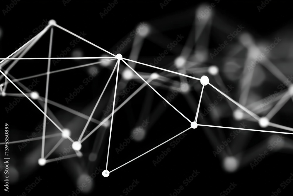 Poster abstract digital network with geometric connections and nodes.