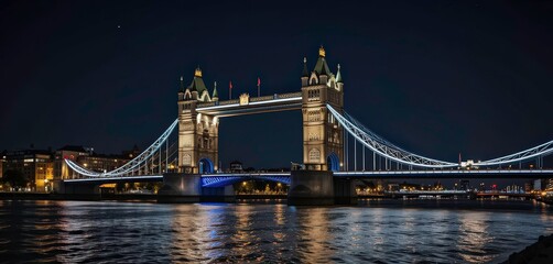 Obraz premium City Lights, Nocturnal View, Iconic Structure, Reflected Glow