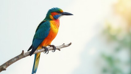 Fototapeta premium Vibrant Tropical Bird Perched on a Branch, Displaying Exquisite Plumage in a Soft, Natural Light