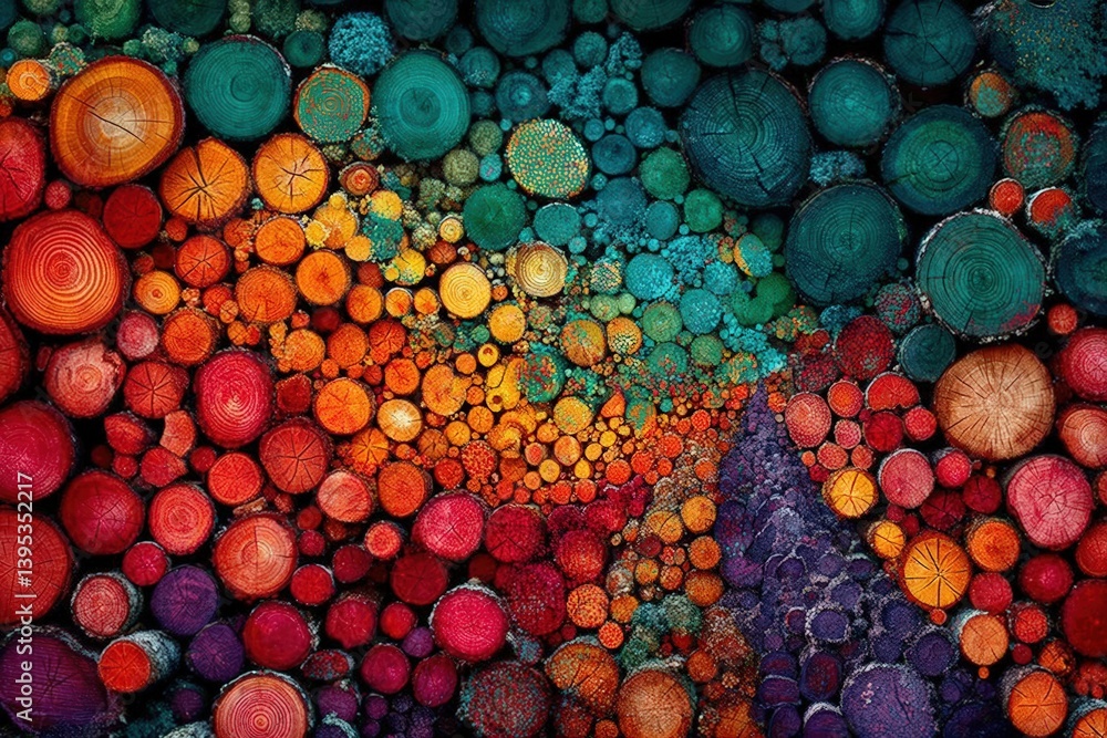 Poster colorful abstract pattern of circular shapes and textures.
