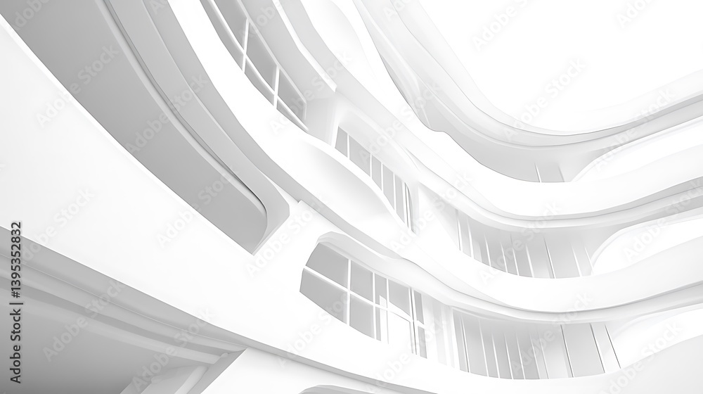 Aufkleber modern architecture design with curved white structure and smooth abstract facades