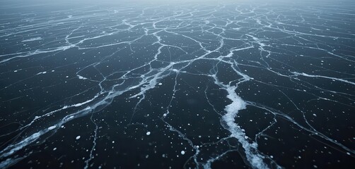  Deep Freeze Charcoal Ice Beneath Drifting Snow, a Winter Lake s Quiet Mystery