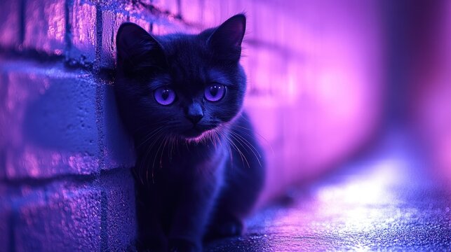 Dark cat in vibrant neon light (1)