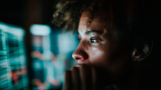 Gestresster Analyst bei der Auswertung von Finanzdaten &ndash; Wirtschaftskrise, B&ouml;rsencrash und Datenflut, B&ouml;rse, Krise, Crash