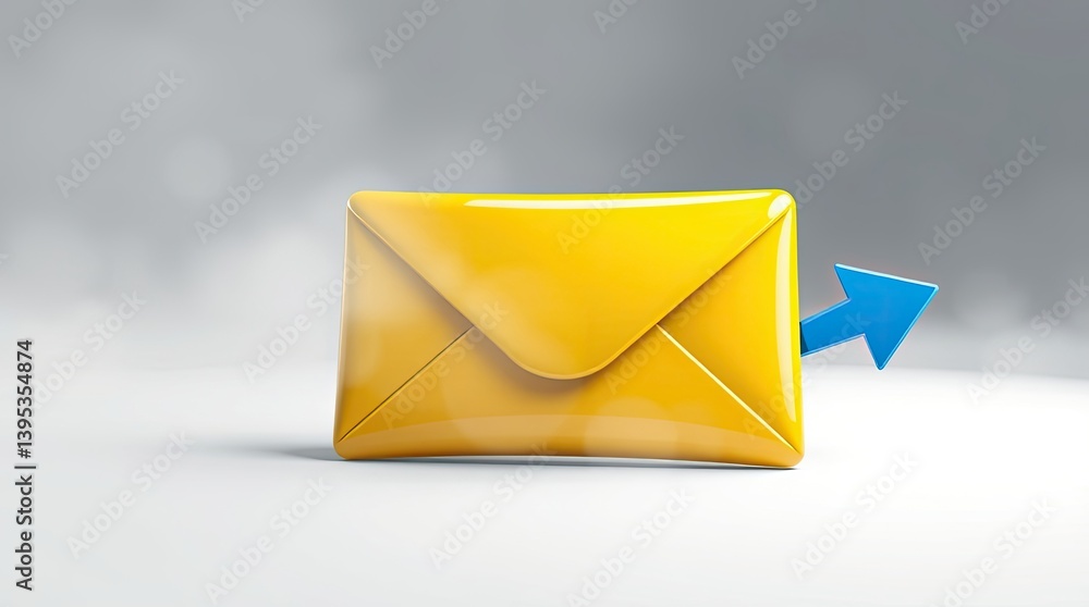 Poster a yellow envelope with a blue arrow representing email sending