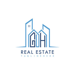 initial monogram logo for real estate With building and home shape creative design.
