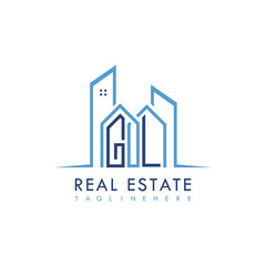 initial monogram logo for real estate With building and home shape creative design.
