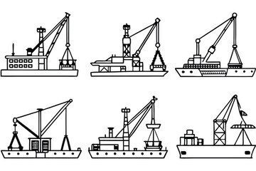 Cargo Crane Line Art Capturing Heavy Duty Precision