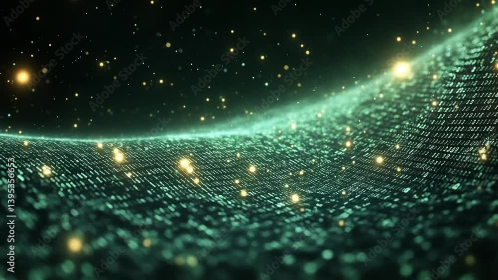 Poster digital landscape with shimmering lights. vivid digital landscape featuring glowing particles and a 