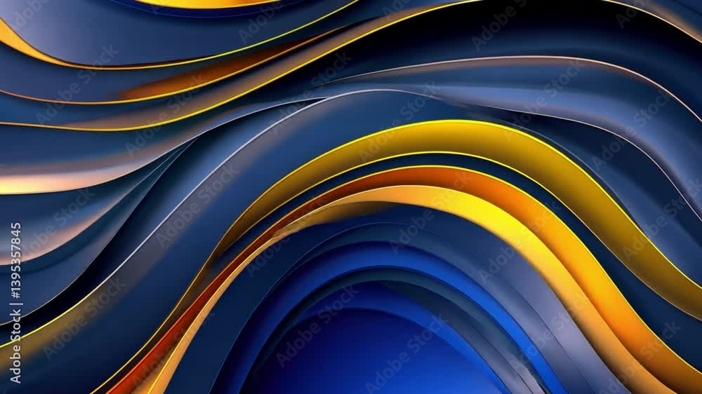 Poster abstract wavy lines in blue, gold, and yellow modern design with smooth curves and dynamic patterns 
