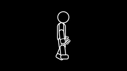A stick figure walks in motion,  symbolizing basic human movement in a minimalist animation style.