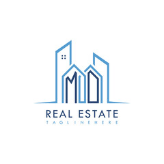 initial monogram logo for real estate With building and home shape creative design.
