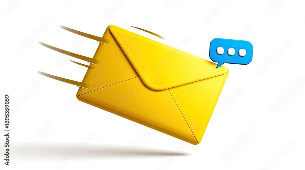 Poster a yellow envelope quickly sending an email message with speech bubble