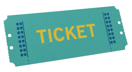 Isolated teal ticket with yellow text