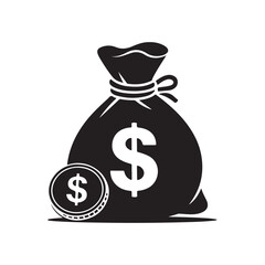 Money Bag and Dollar Coin Icon Vector