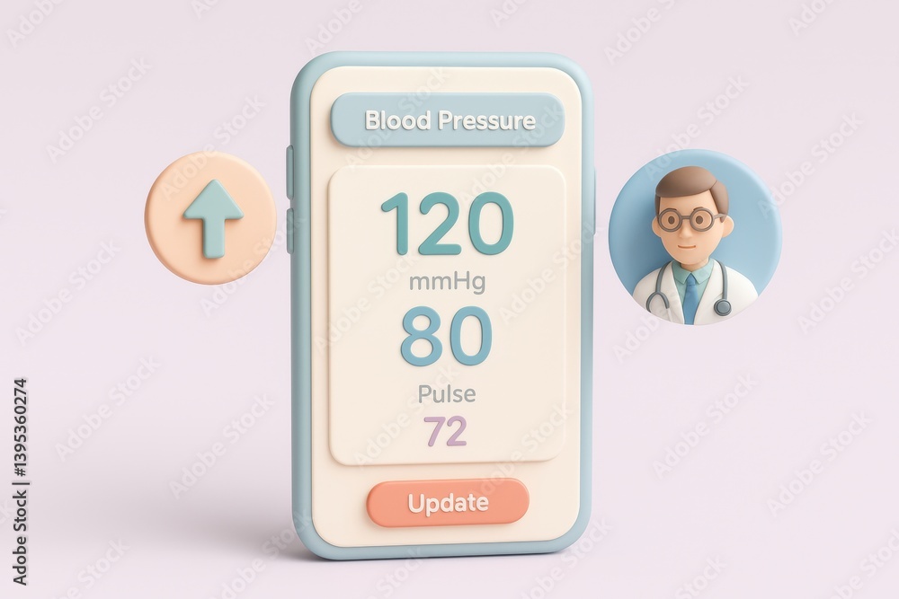 Poster modern blood pressure monitoring: a 3d rendered image of a phone displaying blood pressure measureme