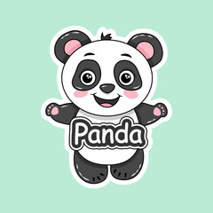 Cartoon illustration of an adorable panda with happy expression and text 