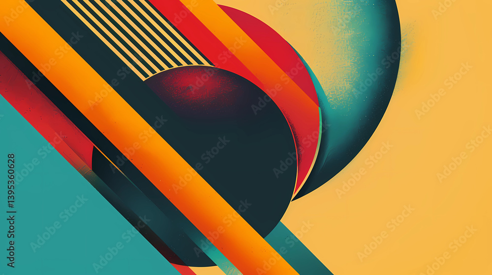 Poster dynamic abstract painting with retro geometric shapes and colors