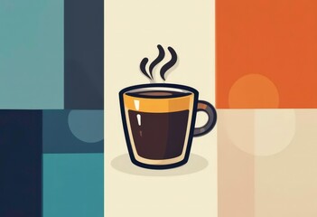  Vibrant Espresso Icon with an Abstract Color Block Background, Bold and Modern