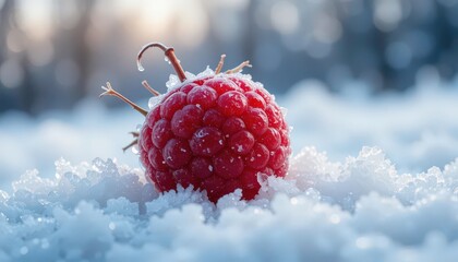  Winter Raspberry Cold and Crisp Detail with a Snowy Backdrop